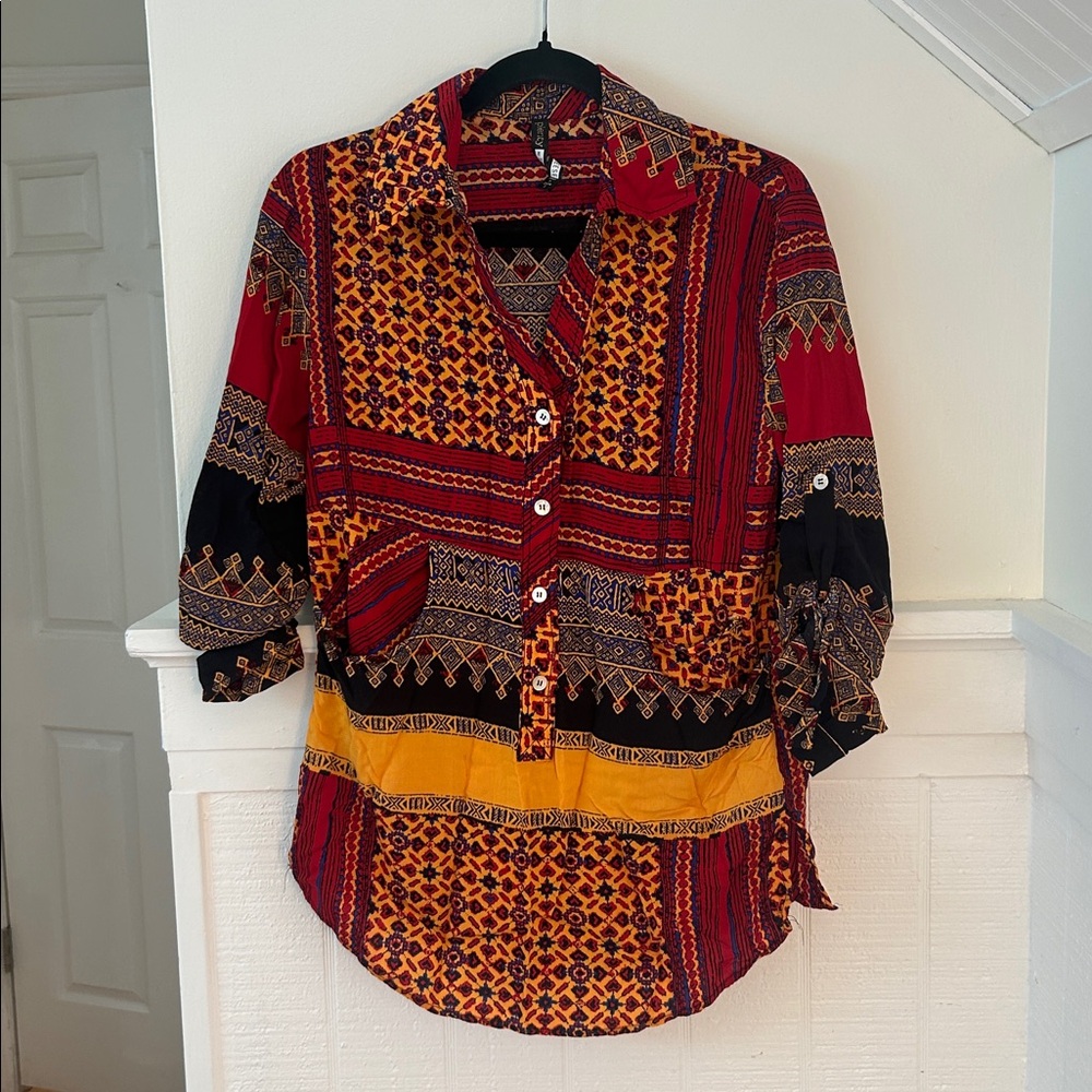 Plenty by Tracy Reese Vibrant Tribal Pattern Blouse Women’s Small